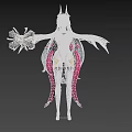 Fantasy Female Character With Long White Hair Pink White Outfit Horns Wings And Ornate Weapon 3d model