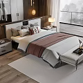 Modern Bedroom Interior with Double Bed Nightstand Rug and Large Window View 3d model