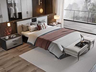 Modern New Chinese Double Bed Double Bed 3d model