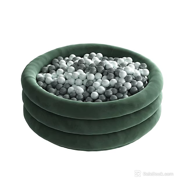 Sculpture Carving With Green Round Container Holding Black White Gray Balls 3d model 