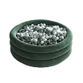 Sculpture Carving With Green Round Container Holding Black White Gray Balls