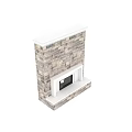 Natural Stone Wall Fireplace with White Frame and Burning Fire Interior Design 3d model