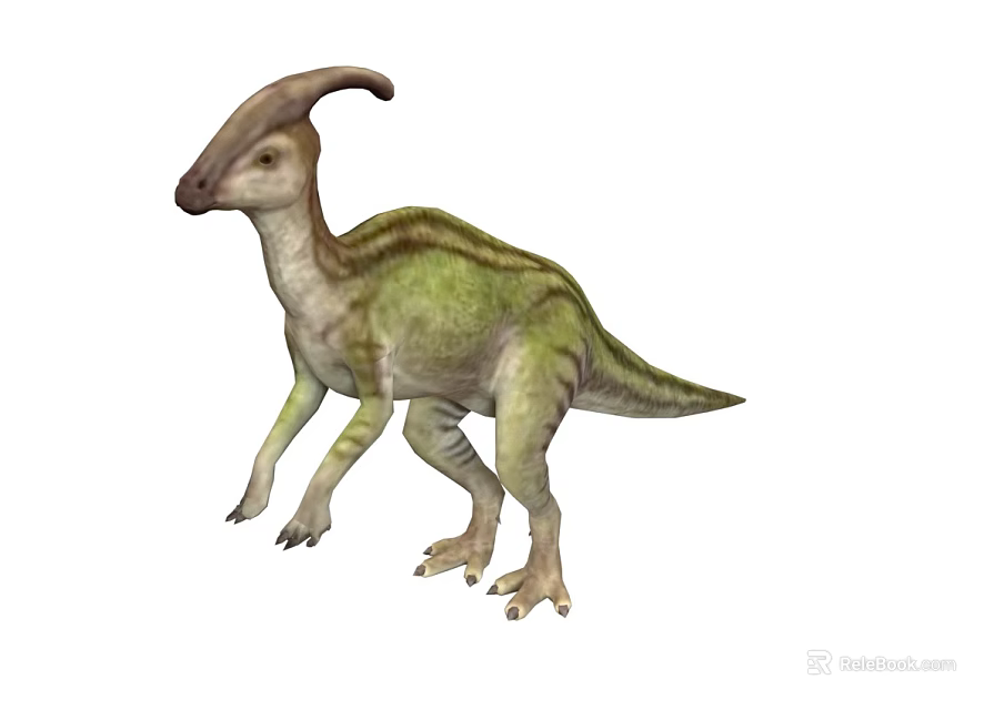 Dinosaur With Large Curved Crest Green Brown Striped Body Standing Posture 3D Rendering 3d model 