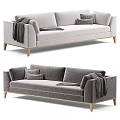 Light Brown And Light Gray Upholstered Sofas With Throw Pillows Blanket And Golden Legs 3d model