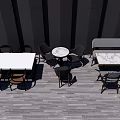 Outdoor Table And Chair Combinations With White Tabletop Black Brown Chairs On Wooden Floor