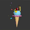 Colorful Blue Ice Cream Cone With Happy Face Topped With Chocolate Cherry Donut Star Decorations
