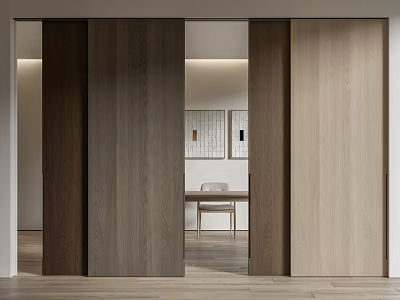 Sleek Wooden Sliding Doors With Dark And Light Wood Tones In Contemporary Interior Space 3d model