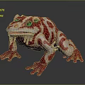 Red And White Decorative Frog With Green Eyes And Artistic Design