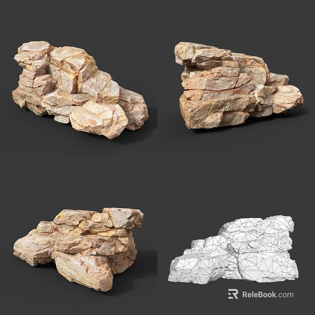 Natural Rock Formations With Stacked Textured Surfaces And Geological Patterns In Outdoor Scene 3d model 