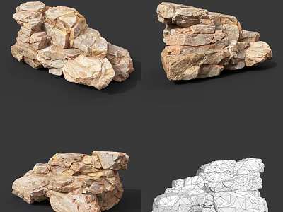 Natural Rock Formations With Stacked Textured Surfaces And Geological Patterns In Outdoor Scene 3d model