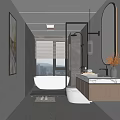 Elegant Modern Bathroom Interior Design With Marble Vanity Freestanding Bathtub Glass Shower And City View