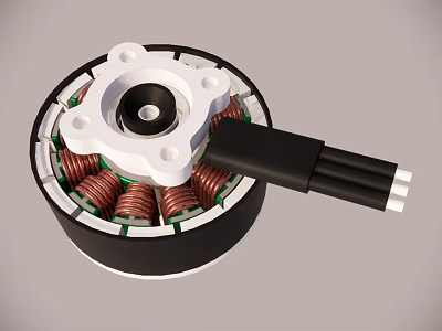 Industrial Electric Motor with Copper Coils White Casing and Black Connector 3d model