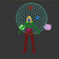 Game Movie Character In Blue Bodysuit With Transparent Sphere And Golden Internal Structure