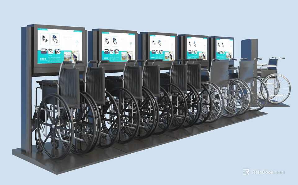 Row of Medical Wheelchairs with Digital Screens for Patient Mobility Support 3d model 