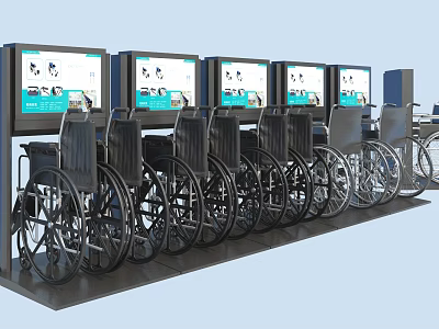 Row of Medical Wheelchairs with Digital Screens for Patient Mobility Support 3d model