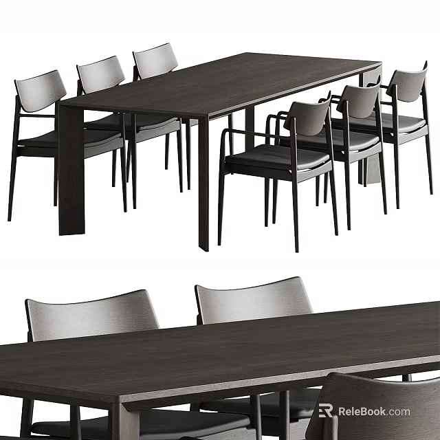 Modern Wooden Dining Table And Six Chairs Set With Sleek Design For Home 3d model 