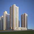 Modern High Rise Residential Buildings With Glass Curtain Walls And Blue Sky Background