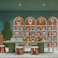 Vibrant Kindergarten Classroom With Arched Bookshelves Animal Decorations Green Table And Small Stools