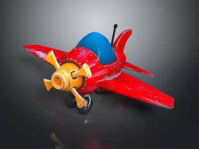 Red Toy Airplane With Blue Cockpit Yellow Propeller Black Tail And Wheels 3d model