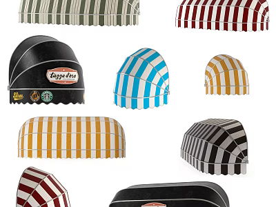 Colorful Striped Outdoor Awnings in Various Designs for Patio Sun Protection 3d model