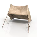 Ancient Camping Tent with Canvas Cover and Wooden Support Frames