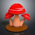 Three Red Striped Vegetable Mushrooms in Decorative Cartoon Style with Brown Base