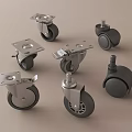 Various Metal Caster Wheels With Black Rubber Rollers And Swivel Bases