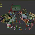 Construction Site Setup Featuring Portable Building Concrete Mixer Waste Bin Traffic Cones And Barriers