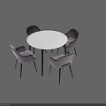 Modern Round Dining Table Set With Six Light Gray Upholstered Chairs And Black Legs 3d model