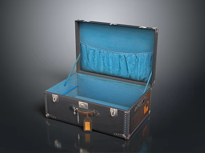 Vintage Open Suitcase With Blue Interior Compartment And Metal Latches Leather Trim 3d model