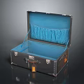 Vintage Open Suitcase With Blue Interior Compartment And Metal Latches Leather Trim