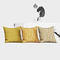 Stylish Decorative Yellow Cushions with Wavy Patterns and Triangular Designs 3d model