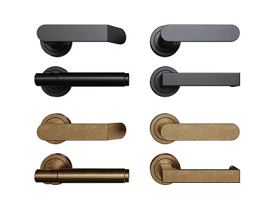 Various Modern Door Handles With Different Colors And Sleek Metallic Designs 3d model