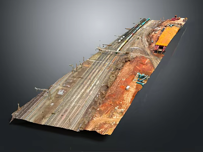 Active Railway Construction Site With Rail Tracks Dirt And Equipment 3d model
