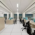 Modern Public Office Space With Open Layout Workstations Computers Office Chairs Windows And Lighting 3d model
