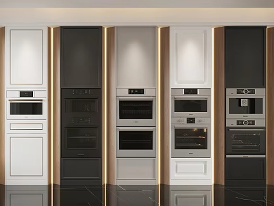 Modern Built in Kitchen Appliances With Oven Microwave And Cabinet Designs 3d model