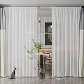 Modern Curtains With Sheer White Gray Beige Panels Living Room Green Plant And Cat Decor