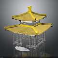 Traditional Chinese Pavilion Architecture With Yellow Double Layer Roof And Gray Pillars