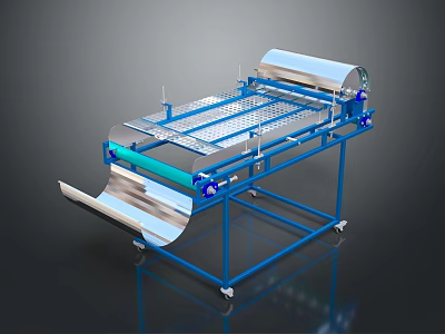 Sturdy Industrial Conveyor Equipment with Blue Frame Metal Rollers and Wheels 3d model