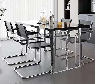 Modern simple dining table and chair combination 3d model