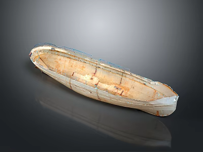Weathered Wooden Small Boat With Worn Details On Smooth Black Background Reflection 3d model
