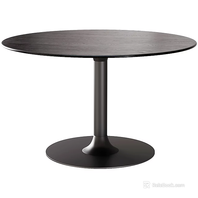 Modern Round Black Dining Table With Sleek Pedestal Base And Smooth Surface Design 3d model 