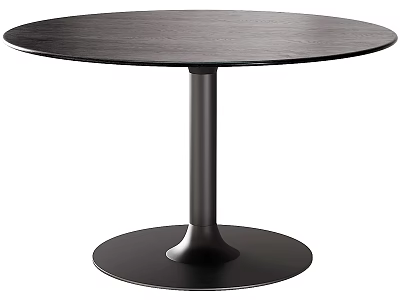Modern Round Black Dining Table With Sleek Pedestal Base And Smooth Surface Design 3d model