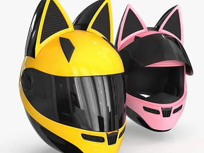Cat Ear Motorcycle Helmets In Yellow And Pink With Stylish Design 3d model