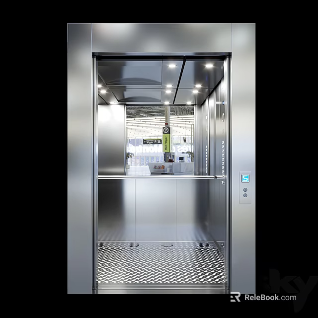 Stainless Steel Elevator Interior With Bright Lighting Control Panel And Non Slip Floor 3d model 