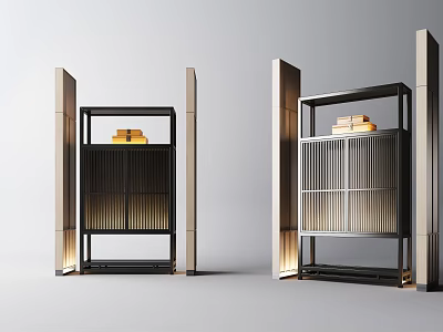 Modern Luxury Decorative Cabinet With Metal Frame Grid Design And Illuminated Sides 3d model