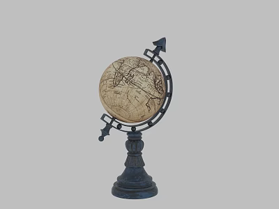 Decorative Globe Ornament Set With Vintage Metal Stand And Black Base 3d model