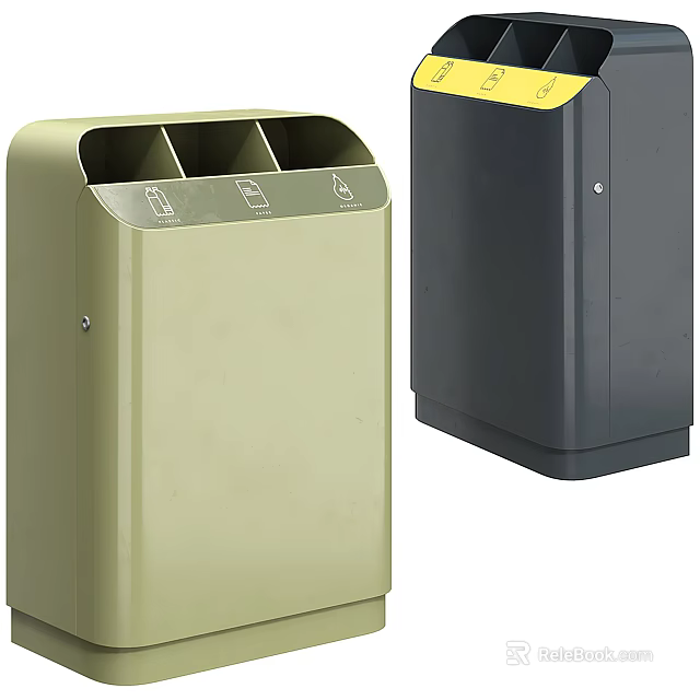 Public Facility Recycling Trash Bins With Multiple Compartments And Modern Design 3d model