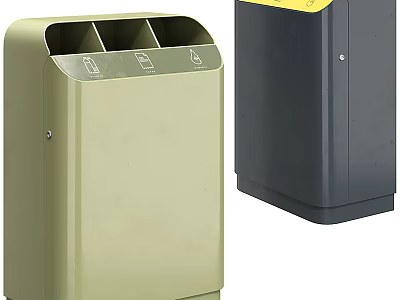 Public Facility Recycling Trash Bins With Multiple Compartments And Modern Design 3d model