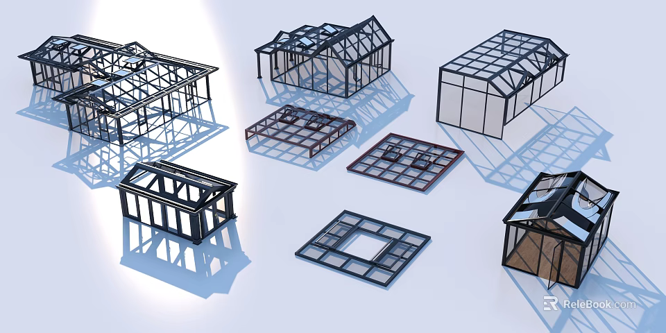 Sunroom Frame Structures With Various Designs And Modern Geometric Architectural Shapes 3d model 